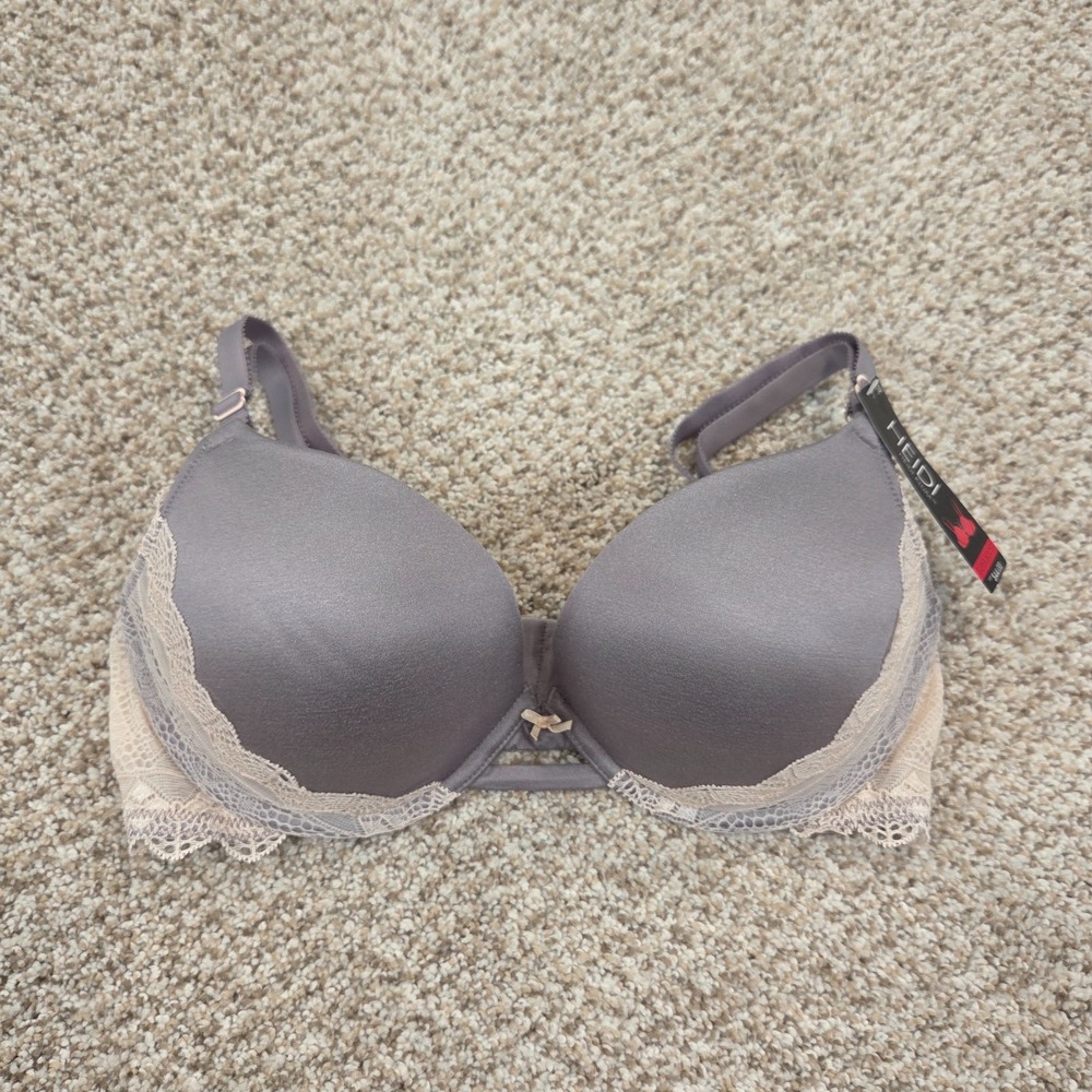 Heidi Klum 34D Super Boost Double Cup Boost Push Up Lace Silver Peony NEW